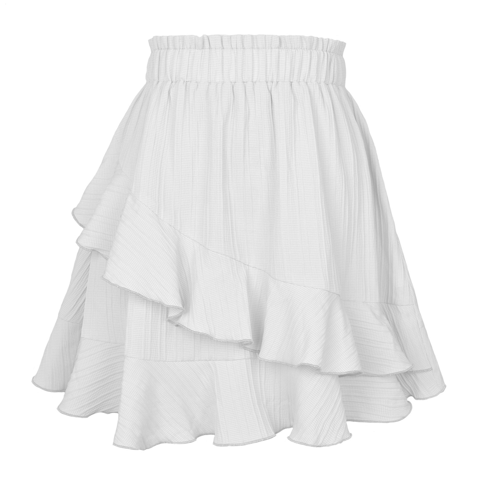 thumbnail image 4 of 2025 Falda corta lisa con volantes irregulares y cintura alta para mujer, estilo informal de verano, 4 of 4